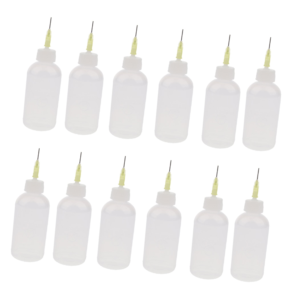 Lijm Applicator Flessen Naald Tip Liquid Dropper Vullen Flessen 50Ml (Duidelijke Witte Plastic) - 12 Stuks