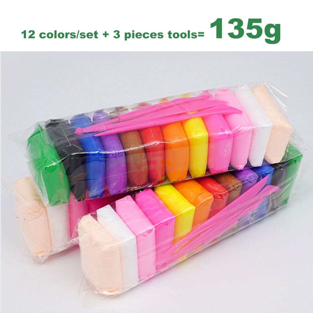 12 24 36 Colors/Set Polymer Clay with 3 Tools Air Drying Light Plasticine Modelling Air Dry Clay Handmade Educational Girls Toys: 12 colors polymer