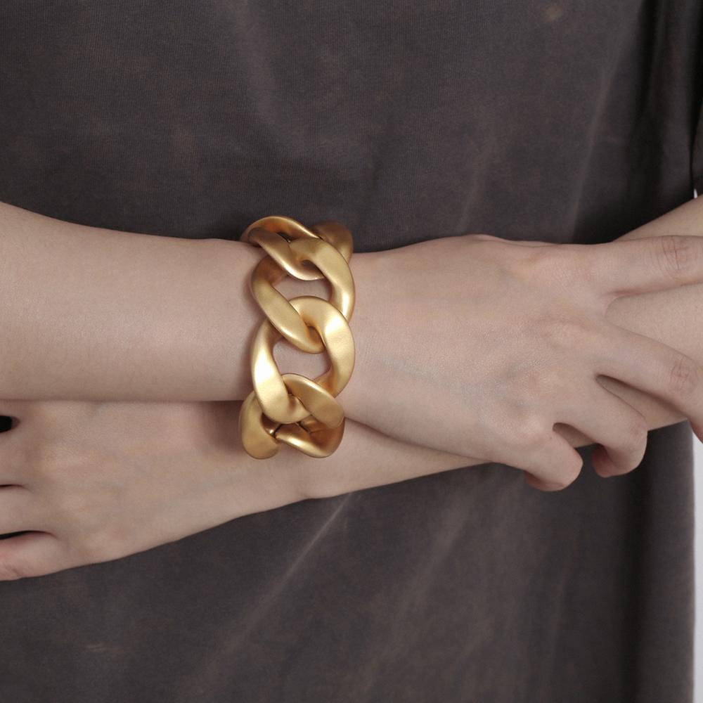 Fflacell Grote Matte Gouden Metalen Ketting Armband Overdreven Hip Hop Casual Persoonlijkheid Punk Dikke Chunky Armband Party
