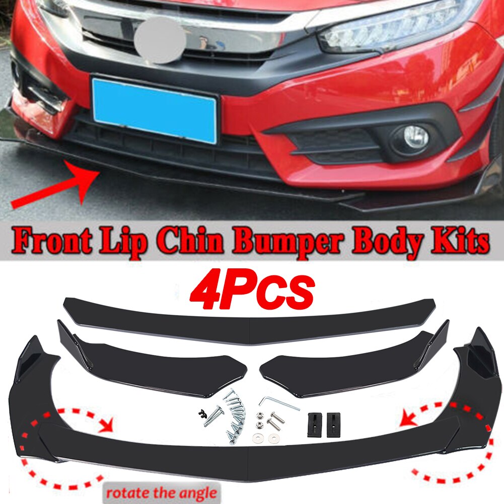 4pcs Universal Car Front Bumper Automobile Spoiler Splitter Lip Body Kit ABS Bumper Canard Lip Car Exterior Accessories