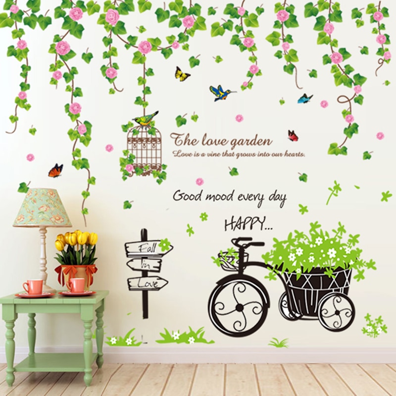 [shijuekongjian] blomma vinstockar väggdekaler diy gräs vagn väggdekaler för hus vardagsrum sovrum dekoration