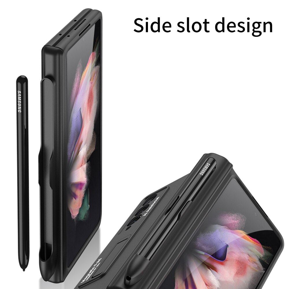 Magnetische Kickstand Pen Slot Telefoon Case Voor Samsung Galaxy Z Fold3 Vouw 3 5G Magnetische Fold Scharnier Case Armor shockproof Hard Cover