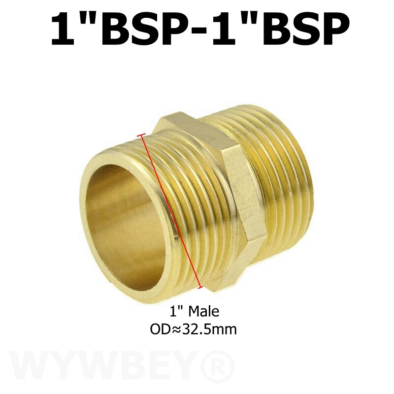 Messing sekskantet nippel rørfitting kobber adapter 1/8 1/4 3/8 1/2 3/4 han lige reduktionskoblingsforbindelse vand gas vvs samling: Dn25-dn25 1-1