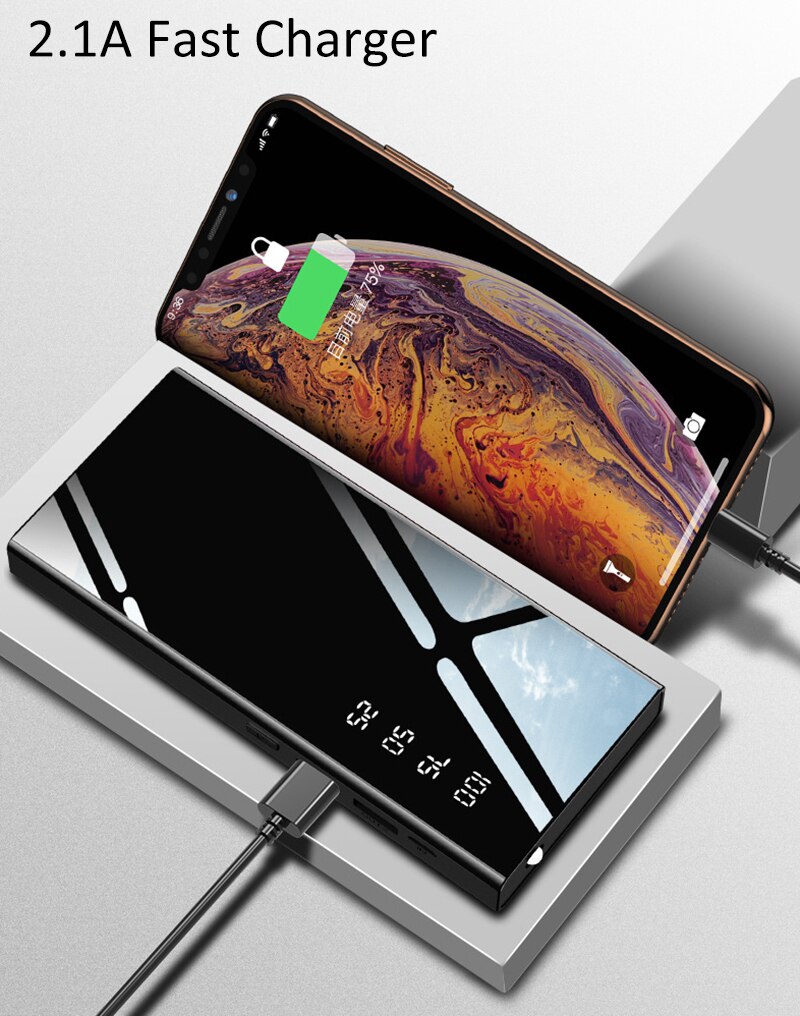 10000mAh Externe Draagbare Power Bank Telefoon Oplader Dual Usb-poort Powerbank LED Display Zaklamp Telefoon Batterij Oplader