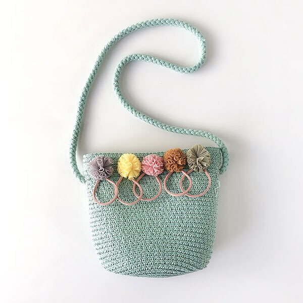 Bolsa de paja de verano, bandolera pequeña de dibujos animados, hecha a mano, tejida con paja, monedero, bolsa de mensajero para niña, bolsos de playa pequeños, pequeño: B-green