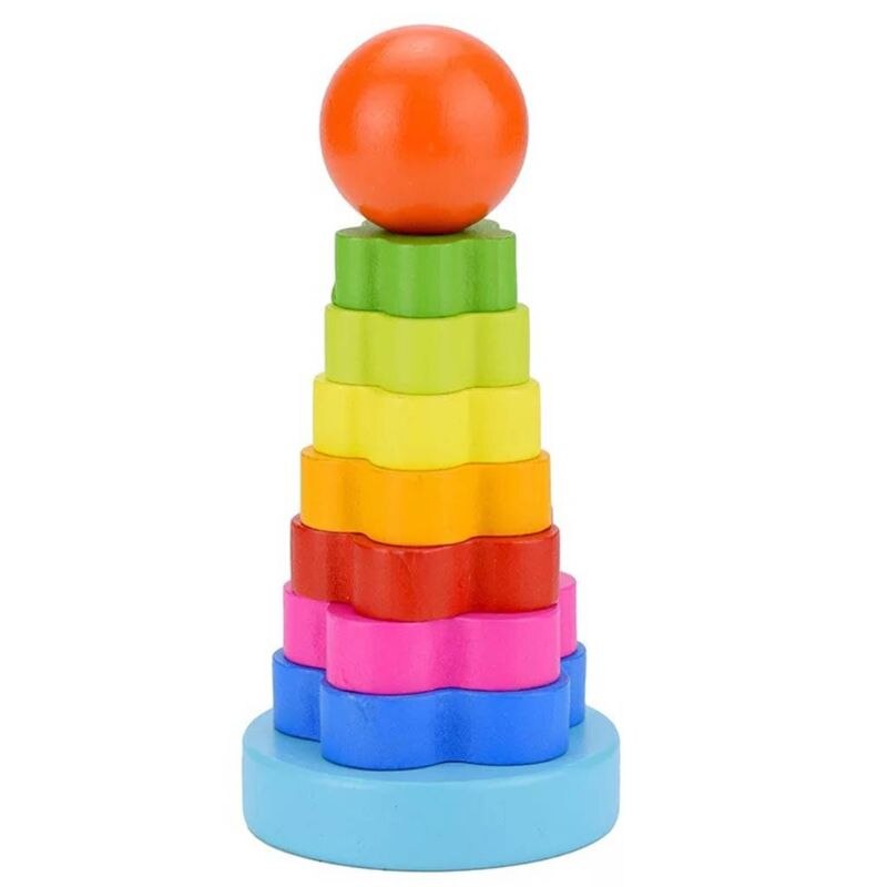 Capretti dei bambini Del bambino Giocattoli di Legno Educativi Di puzzle Fiore Arcobaleno Anello Pila colorato Torre Gioco