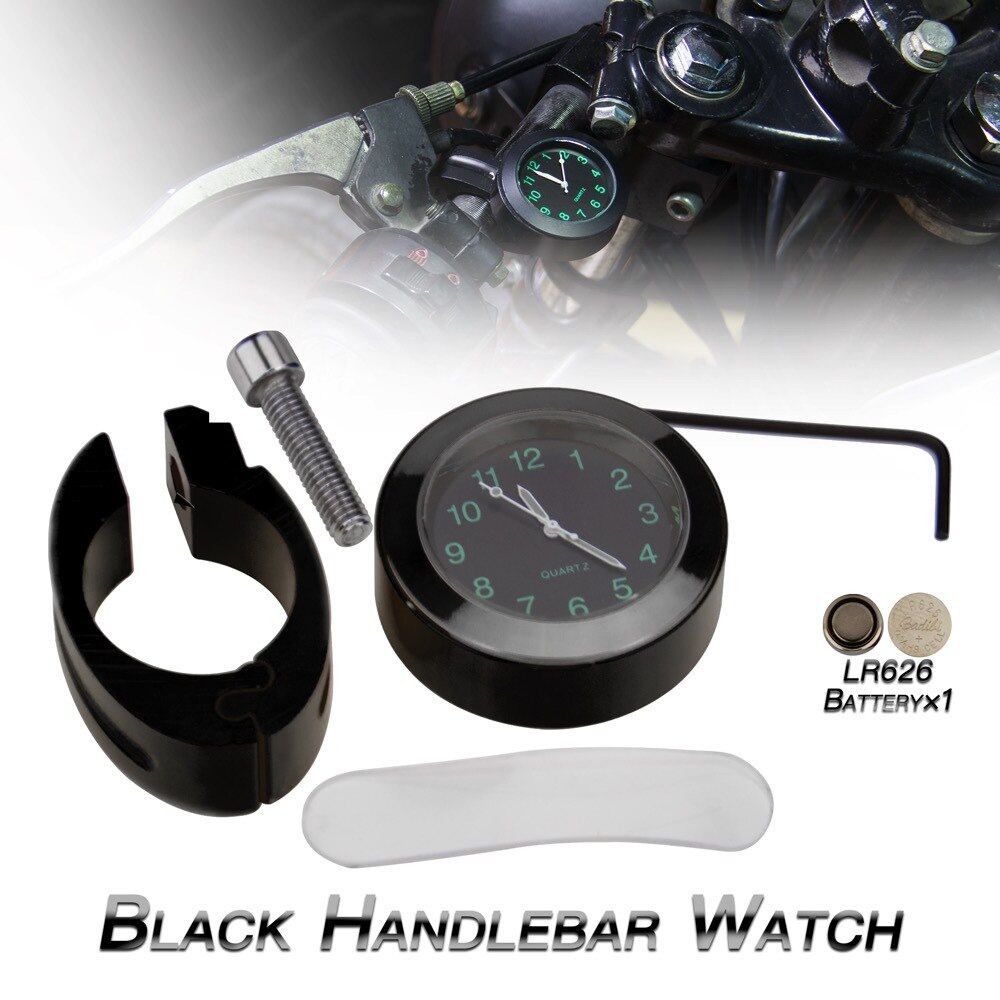 Motorfiets Stuur Lichtgevende Klok Waterdichte Aluminium Tijdschema Cyclus Scooter Gemodificeerde Horloge Moto Accessoires: Black