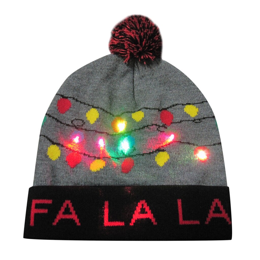 LED Luminous Christmas Hats Beanie Sweater Christmas Santa Hat Light Up Knitted Hat For Kid Adult For Christmas Party 9109: D