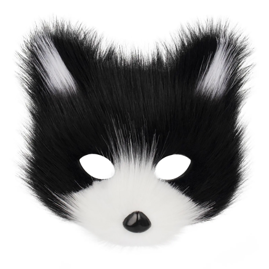 Faux Fur Fox Mask Furry Half Face Animal Cat Mask Halloween Cosplay Party Costume: black