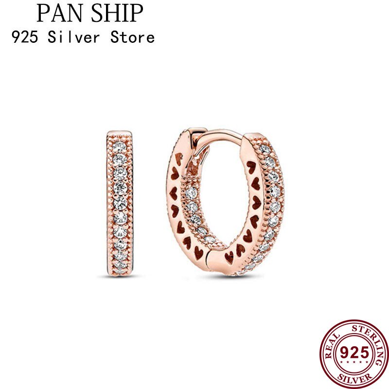 100% 925 серьги Pan Prata Brincos Mulheres Pequenos Corações Com Pan Brincos de Cristal Do Parafuso Prisioneiro Para As Mulheres Presente de Casamento Moda Jóias: Silver Earrings-3