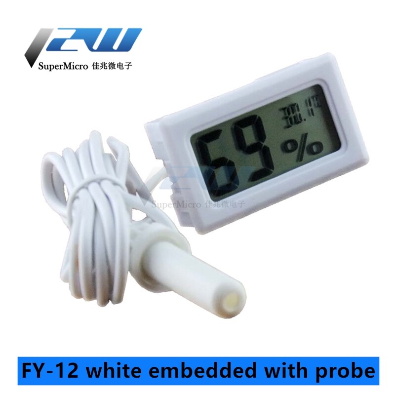 Lcd Digitale Thermometer Hygrometer Temperatuur-vochtigheidsmeter Met Voertuig Probe Reptiel Terrarium Aquarium Koeler: FY-12 white