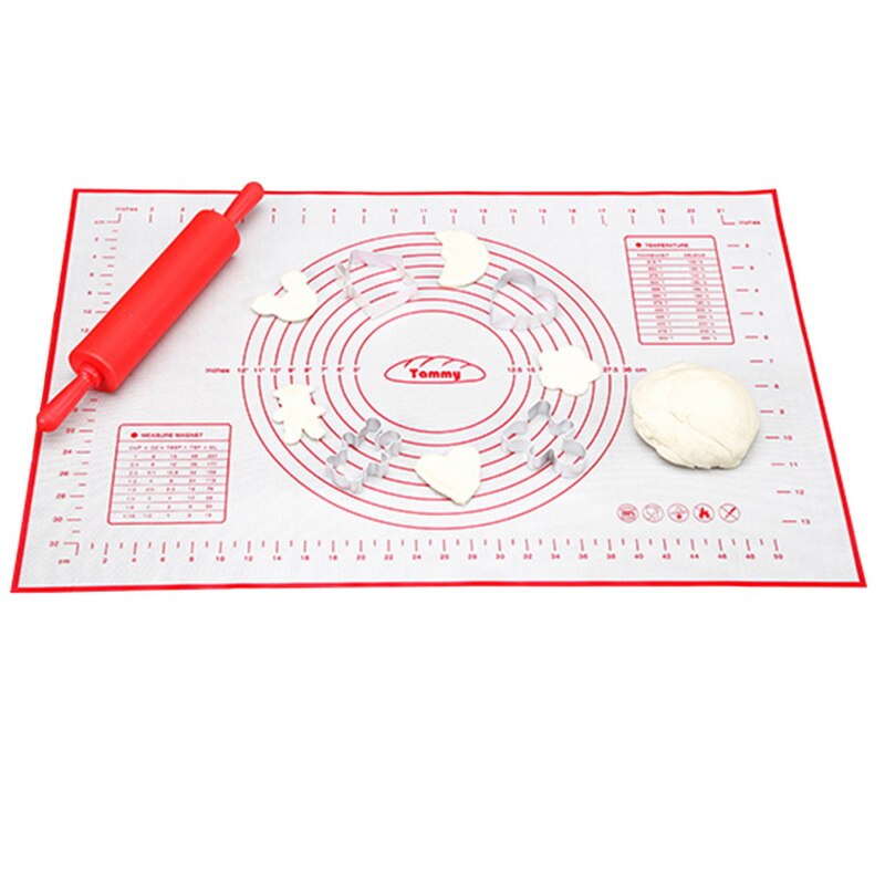 4 Stks/set Diy Dumplings Tool Dumpling Mold + Kneden Deeg Mat + Rolling Pin + Steamer Papier Creatieve Keuken Gadgets: 26x29cm red