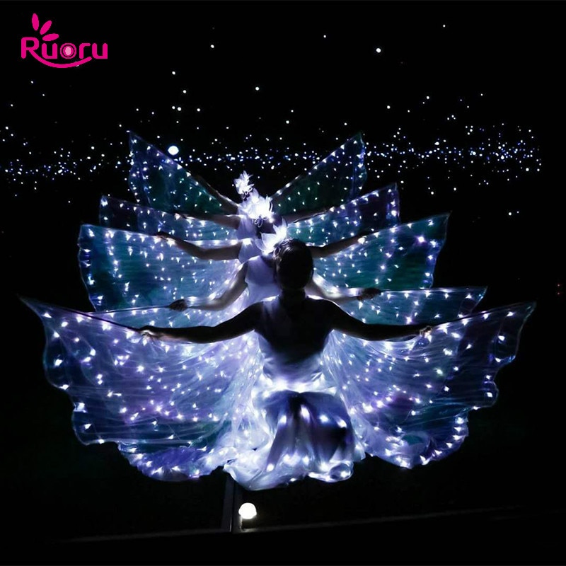 Ruoru, alas Led para danza del vientre para adultos y niñas, disfraz de Alas de Led de carnaval, Led blanca con alas de Isis, vestido Led con flores para cabeza, ropa para danza del vientre