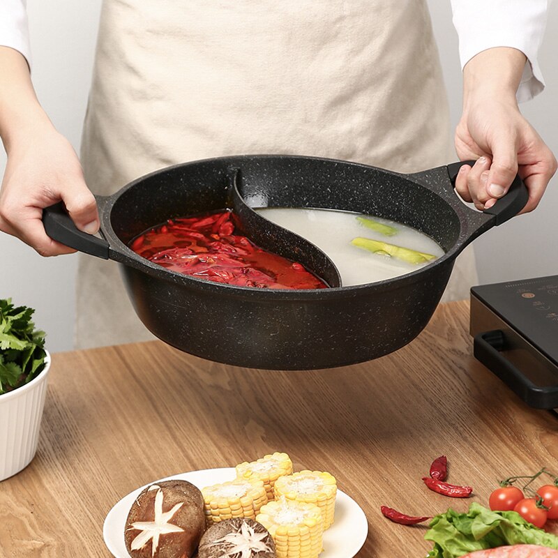 Fornuis King Anti-aanbak Hotpot Met Deksel Koken Pot Graniet Pot Siliconen Handvat Inductie 30Cm, gratis -Lepel En Lekkende Lepel