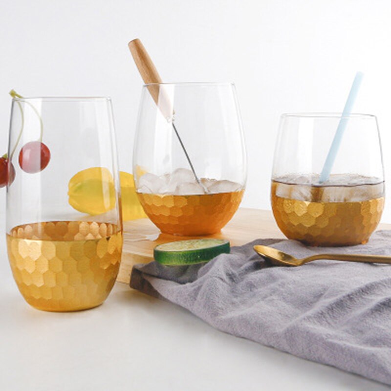 Sätta  of 2-340/375ml/535ml guld botten hem morgonvatten glas kontor juice glas cupsgla -70