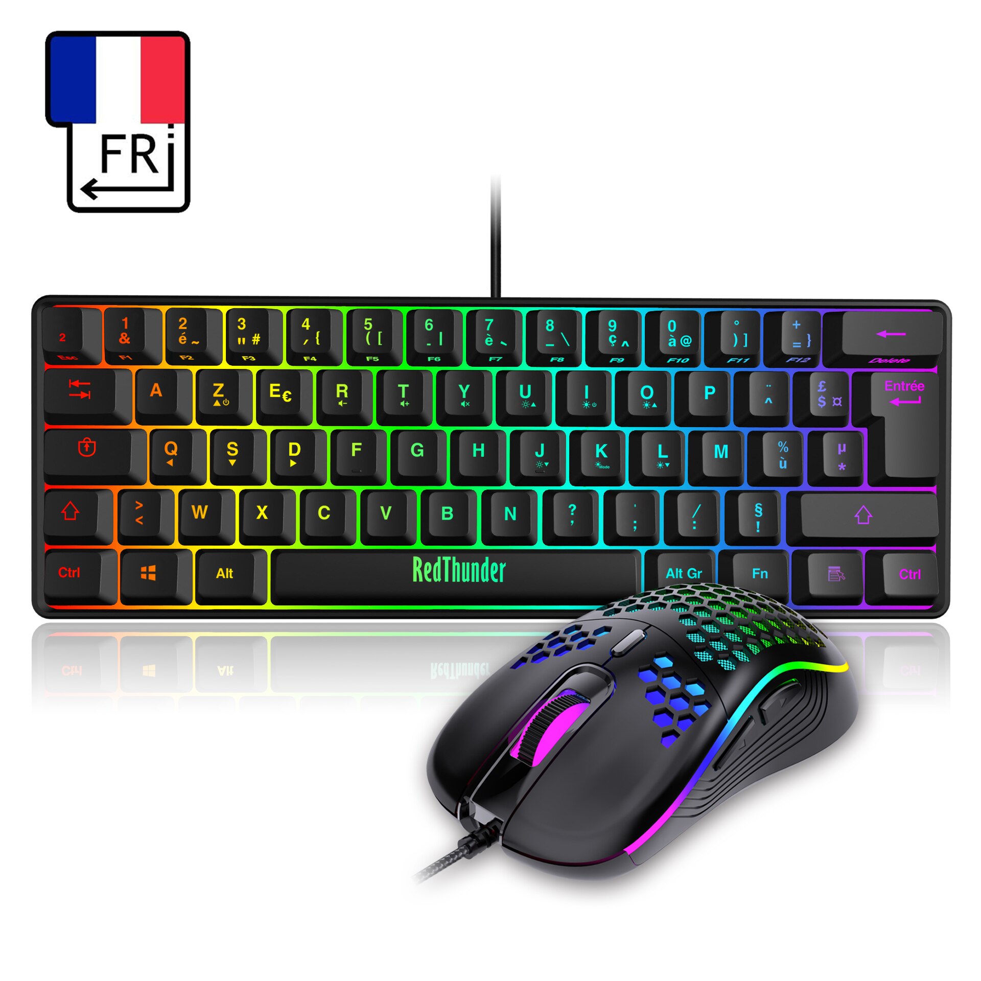 Ensemble clavier et souris de jeu RedThunder 60%, Mini-clavier Ultra-Compact, rétroéclairé rvb, 7200DPI, pour PC et Mac Gamer: FR