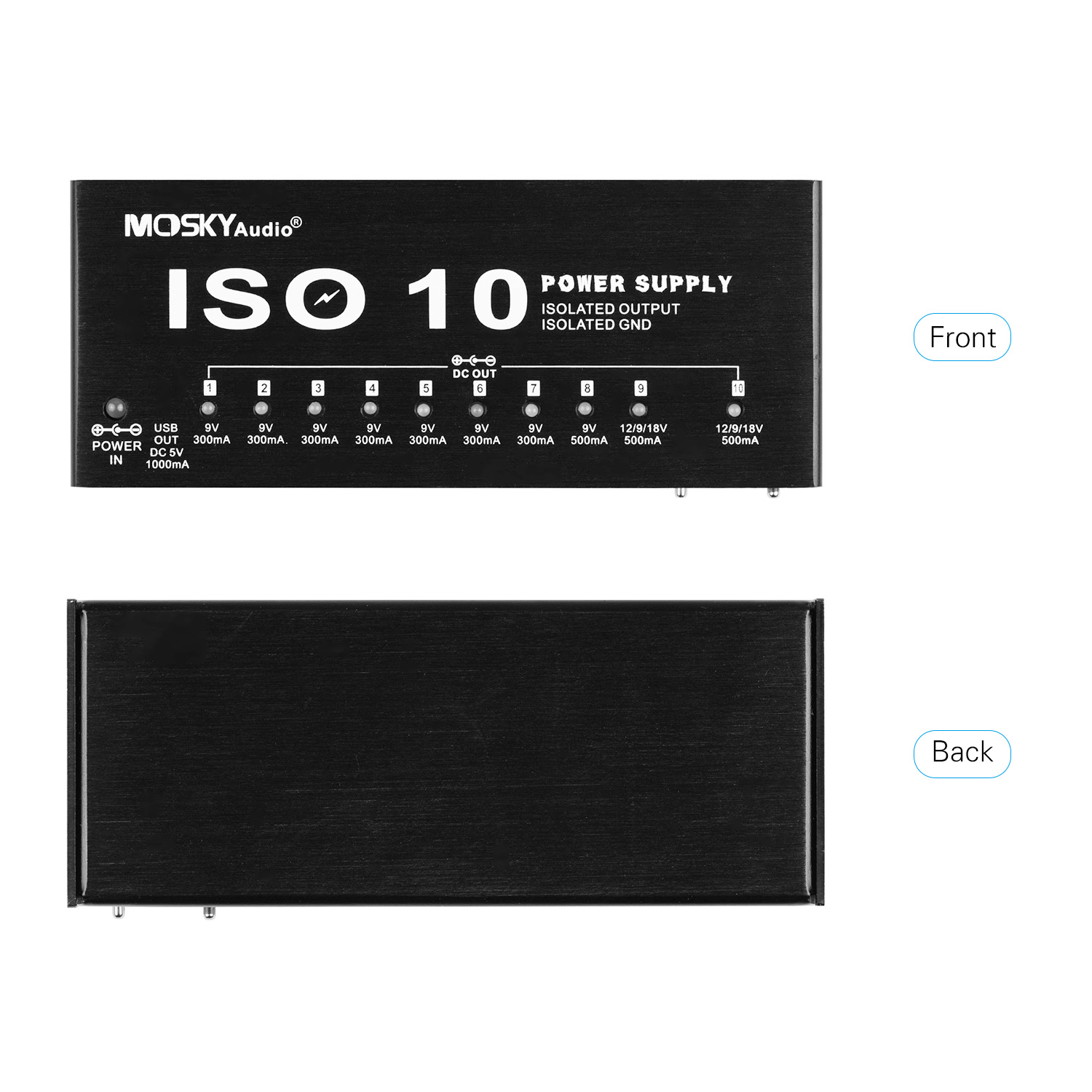 Mosky iso -10 guitar effektpedal strømforsyning dc udgange / 5v usb 18v til 9v 12v guitar effektprocessorer strømforsyning