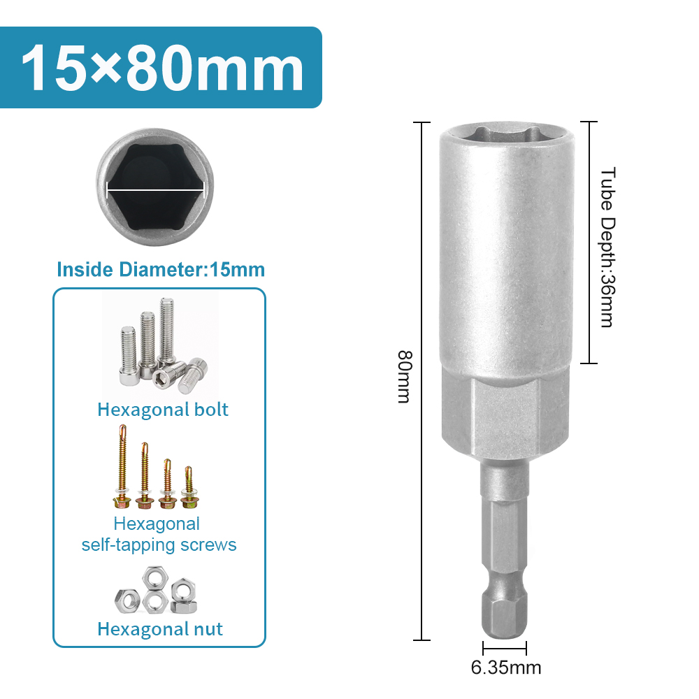 Length Deepen Impact Socket Adapter 5-19mm Power Nut Driver Socket Set 1/4-inch Hex Shank Screwdriver Key Head Hand Tool 1PC: Red