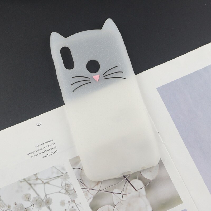 Cute 3D Cartoon Silicon Case for Huawei Honor 10i Cases Japan Glitter Beard Cat Lovely Ears Kitty Phone Cover: HuxuClear