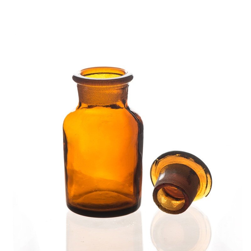 Frascos marrones, tapones de vidrio esmerilado, botellas de vidrio selladas, equipo de laboratorio, varios tamaños