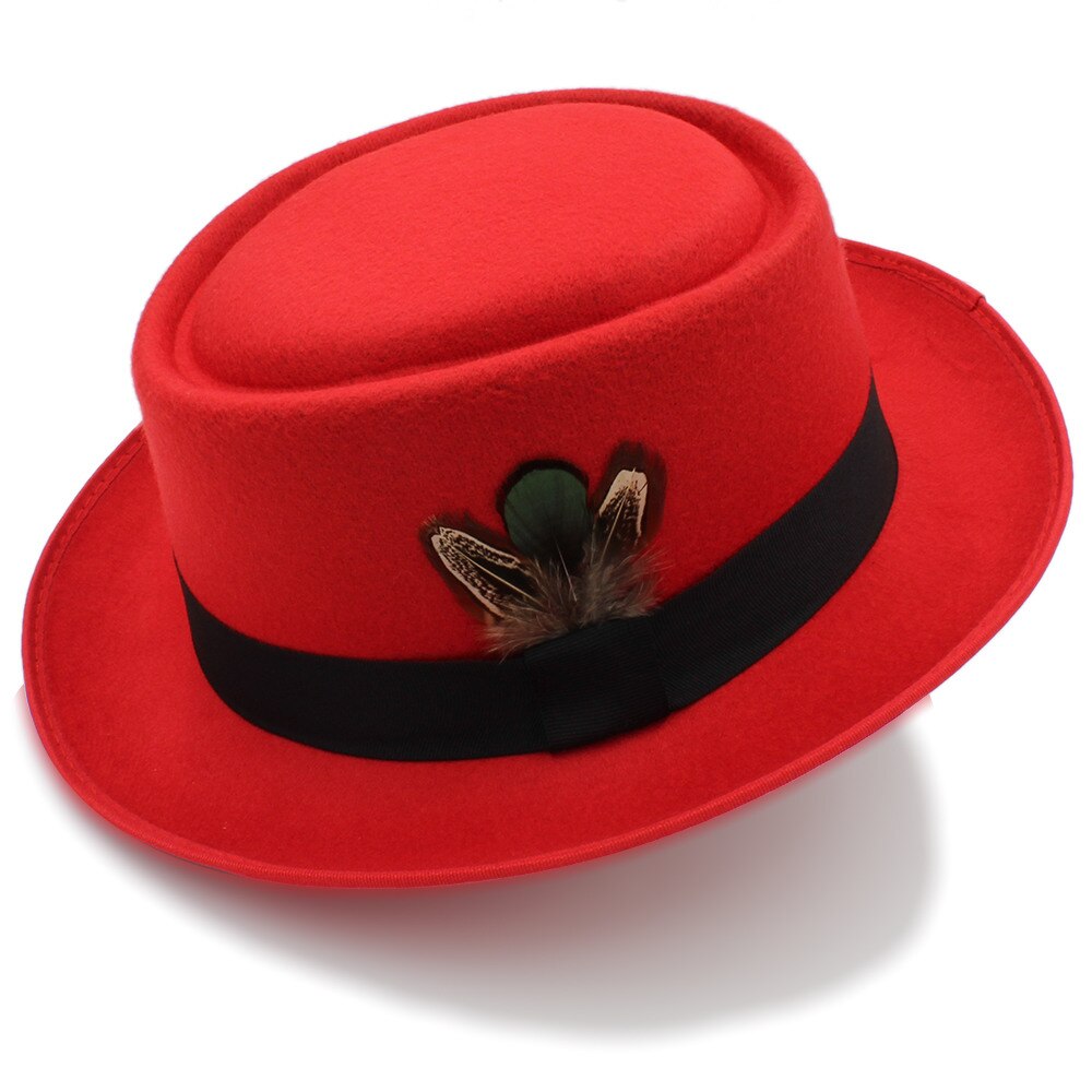 Women Men Autumn Felt Pork Pie Hat for Lad Crushable Hat Fedora Hat Walter Dad Winter Retro Fedora Hat: Red