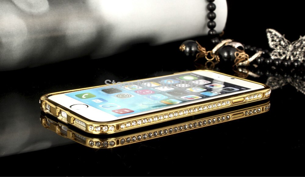 Luxe Aluminium Metalen Frame Bling Bling Crystal Rhinestone Diamond Cover Shockproof Bumper Case Voor iPhone 6 Plus/6 S Plus 5.5"