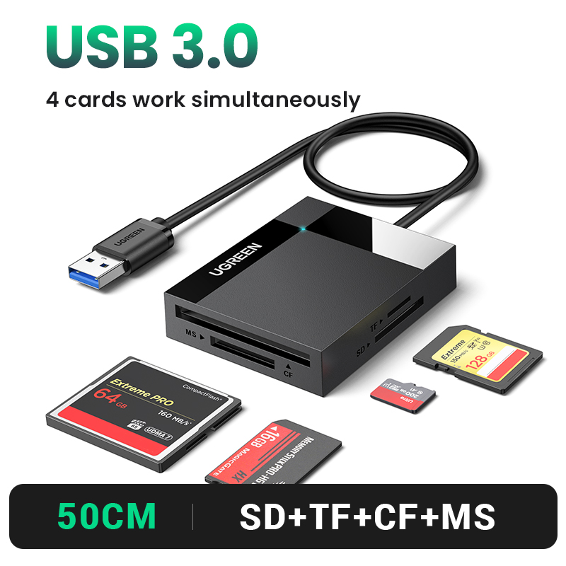 UGREEN Card Reader 4-in-1 USB3.0 USB-C OTG to SD CF Micro SD TF MS Card Adapter for Laptop PC Windows macOS Memory Card Adapter: Gold