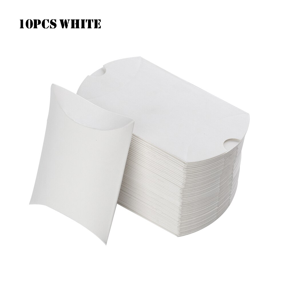 10pcs/set Colorful Paper Pillow Candy Box Pouch Kraft Wedding Favors Candy Boxes Home Party Birthday Supply: White