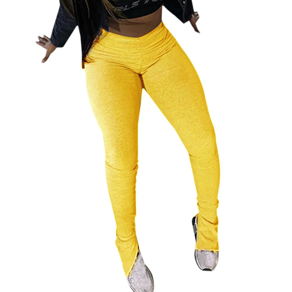 Stacked leggings joggers stacked sweatpants women ruched pants legging jogging femme stacked pants women sweat pants trousers: Yellow / L