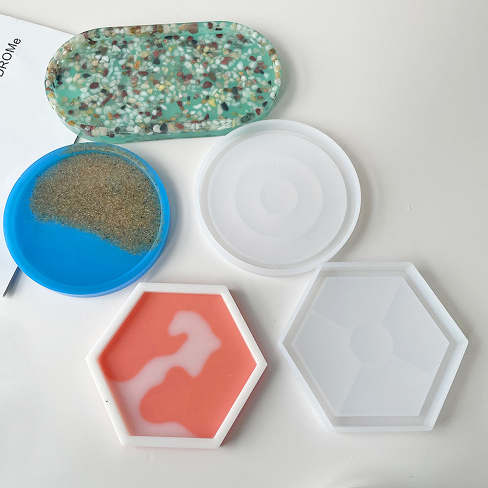 Bandeja ovalada de silicona, posavasos hexagonal, Molde de resina Epoxy para joyería DIY, soporte de almacenamiento, manualidades, decoración del hogar, 1 Uds.