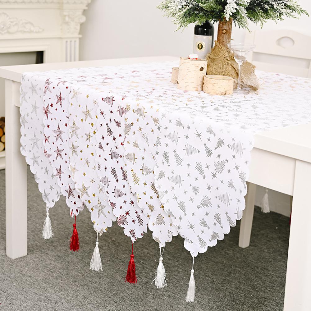 Gold Stamping White Table Runner for Christmas Party Decoration Table Runner Banquet Party Wedding Decoration Tafelloper