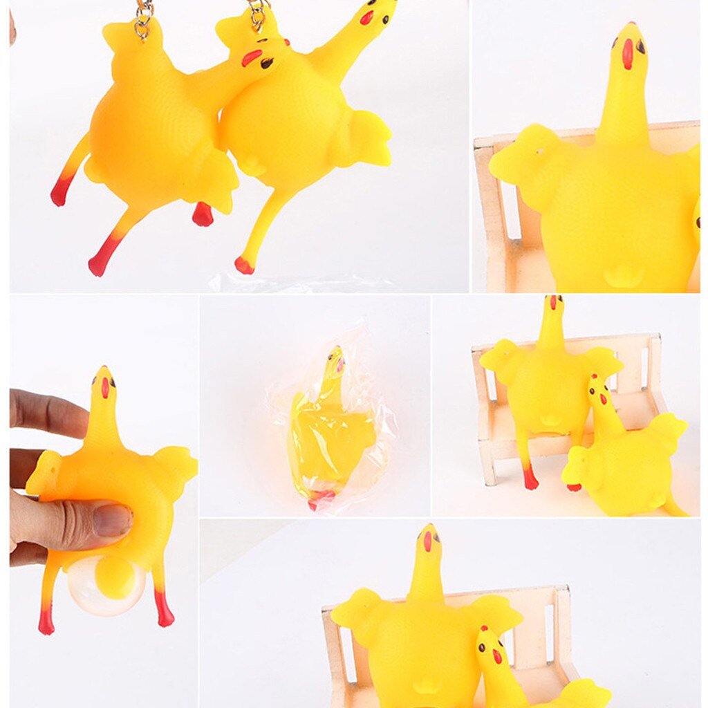 2pcs Very Interesting Novelty Toys Chicken And Eggs Keychain Jewelry To Reduce Stress Finger Pinch Extrusion Toy Release Stress