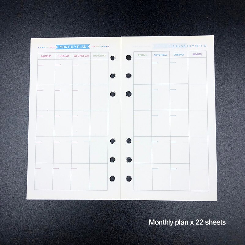 Lovedoki diario recambio A6A5 semanal mensual papel de relleno de planificador para Filofax Dokibook carpeta cuaderno de papelería escolar: color monthly / A5 Large