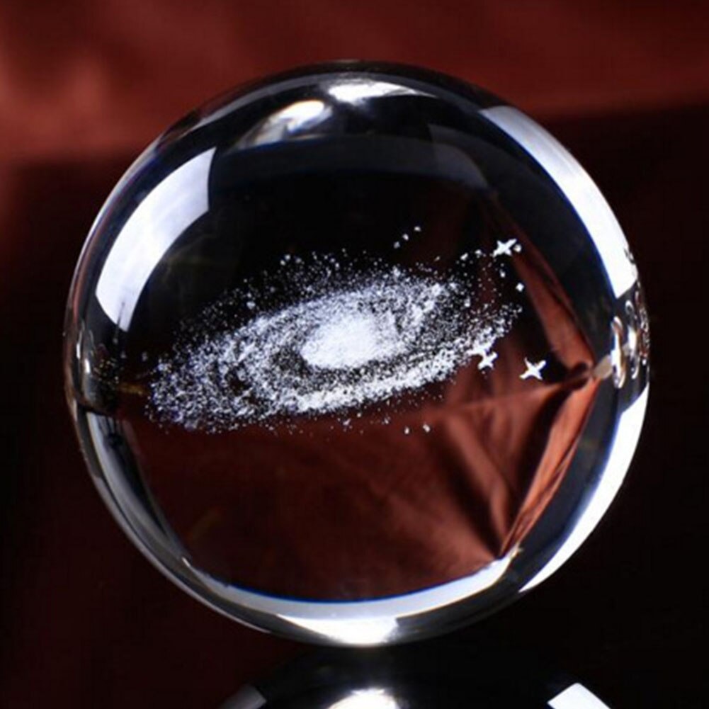 6cm Engraved Solar System Sphere Desktop Craft Miniature 3D Decoration Planets Model With Base Home Clear Crystal Ball