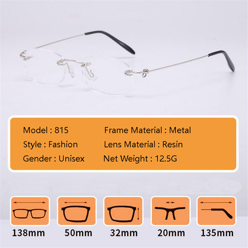 Frameless Nearsighted Glasses Finished Women Men Metal Leg Rimless Square Diopter Eyeglasses -1.0 -1.5 -2.0 -2.5 -3.0 -3.5 -4.0