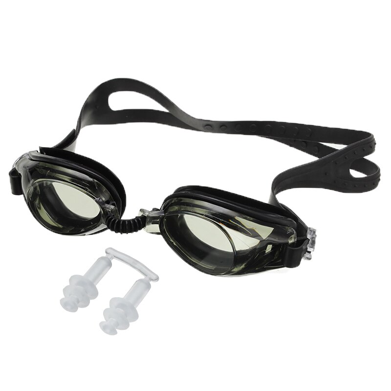 Waterdichte siliconen zwembril met oordopjes, verstelbare zwembril, anti-condens, uv-bescherming, zwembril: Diepblauw