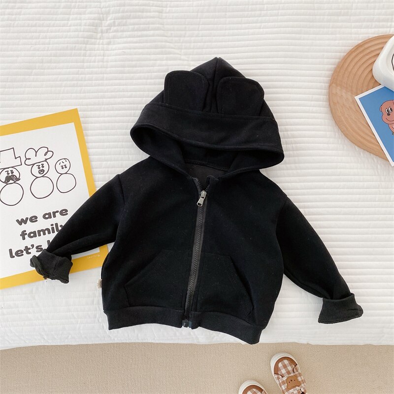 Arrivals 2022 Kinderen Baby Boy Kleding Lente Cartoon Casual Hoodie Jasje Grijs Pasgeboren Kinderen Bovenkleding Kostuum: Black / 80 (6-12M)