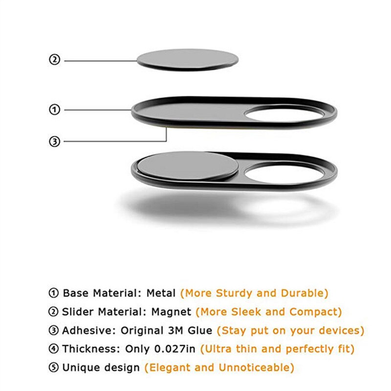 6PCS Universal Mobile Phone Privacy Webcam Cover for Laptop iPhone Samsung iPad Aluminum Alloy Black Silver Lens Camera Cover