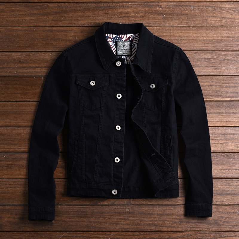 Distressed blå dongerijakke herre høstrevet jeansjakke kåpe mannlig slim fit fritidskåper bomull pluss størrelse 3xl: Svart / Xxxl