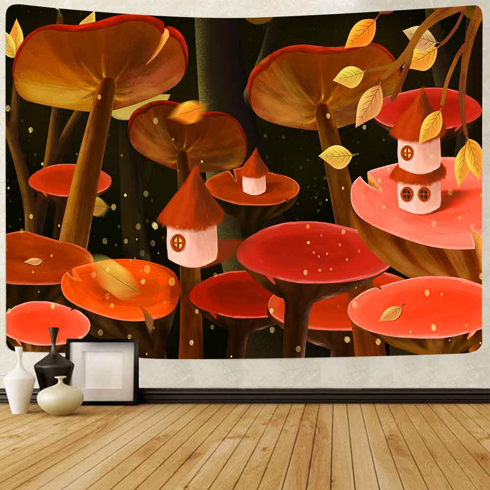 Simsant Trippy Mushroom Tapestry Great Ocean Wave Kanagawa Wall Hanging Tapestries for Living Room Bedroom Home Decor