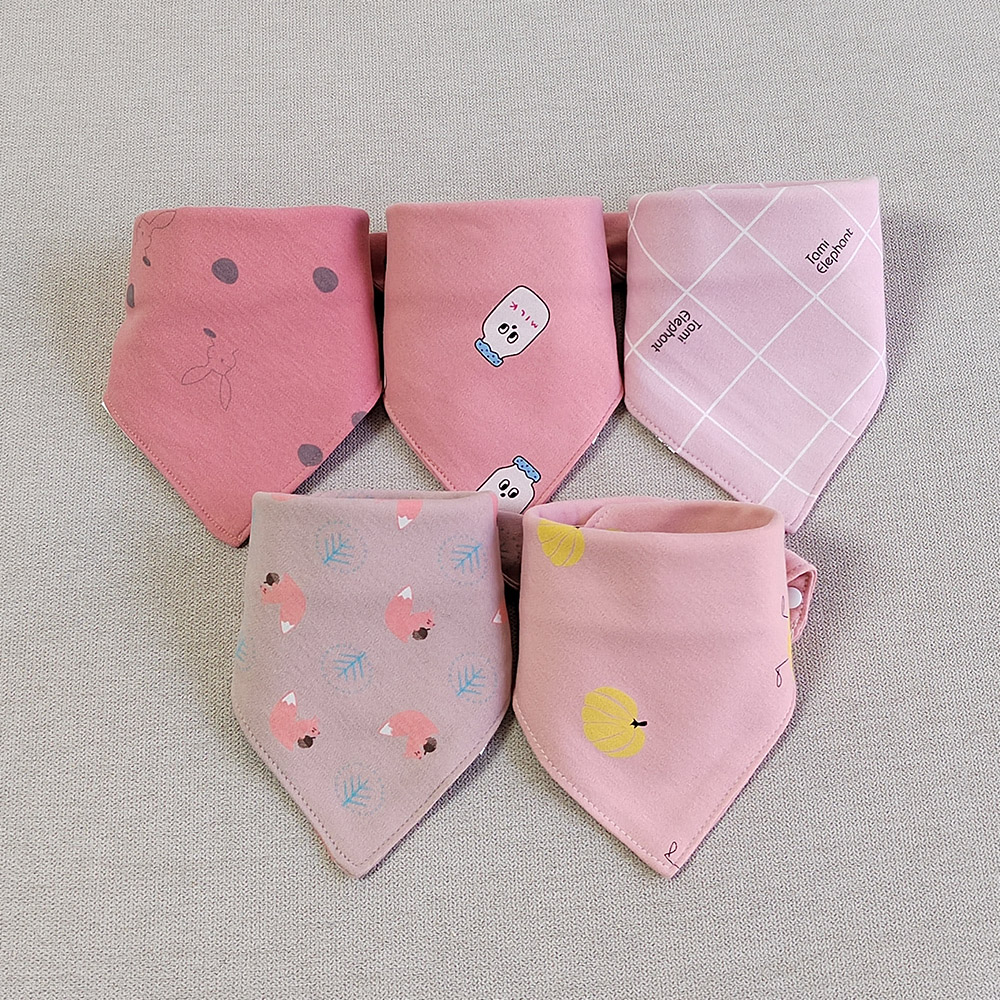5 teile/los Baby Lätzchen Dreieck Doppel Baumwolle Lätzchen Cartoon Print Speichel Handtuch Baby Jungen Mädchen Fütterung Schürze Baumwolle Bandana Lätzchen: Silber