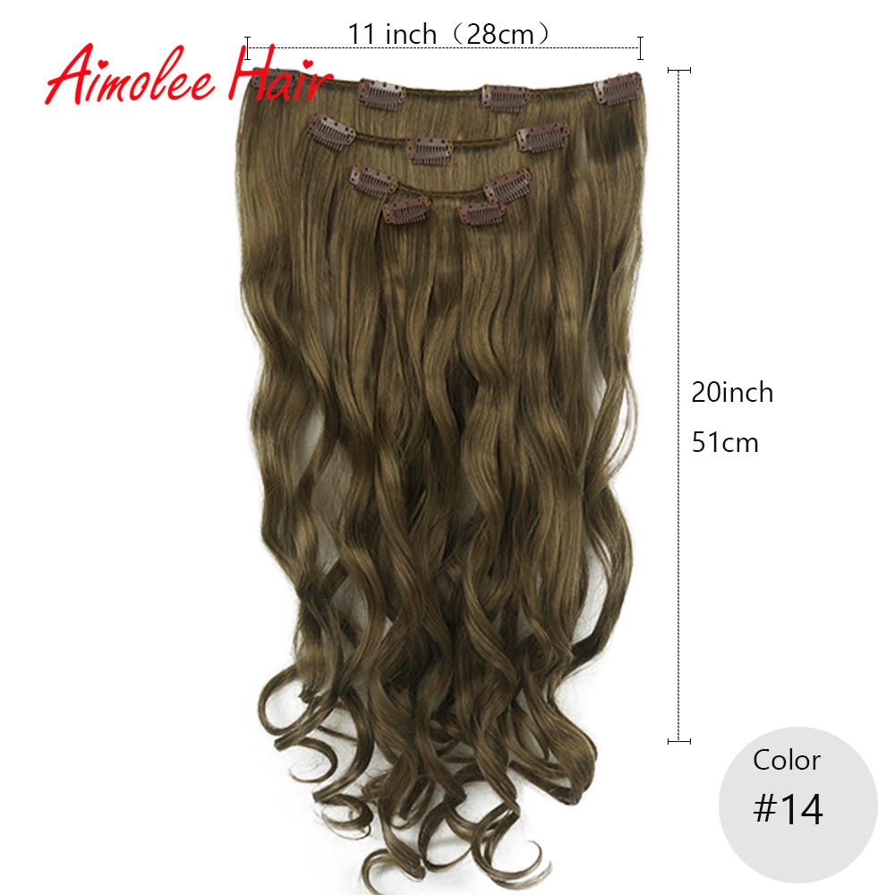 20 " lang 5 stk/sæt bølget sort brun highlight hair extension syntetisk 11 clips in on hair extensions varmebestandigt hårstykke: #14