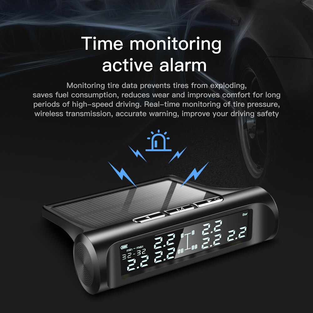 Auto Vrachtwagen Bandenspanningscontrolesysteem 14 Bar Lcd-scherm Vrachtwagen Tpms Solar Bandenspanning Real-Time Alarm 6pcs Externe Sensor