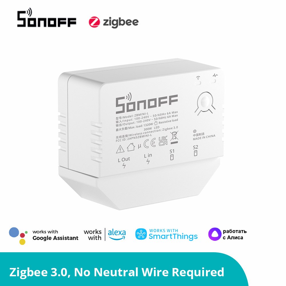 Sonoff ZBMINI-L Geen Neutrale Draad Nodig Zigbee 3.0 Smart Mini 2-Way Switch Werk Met Alexa Google Home Alice smartthings: Default Title