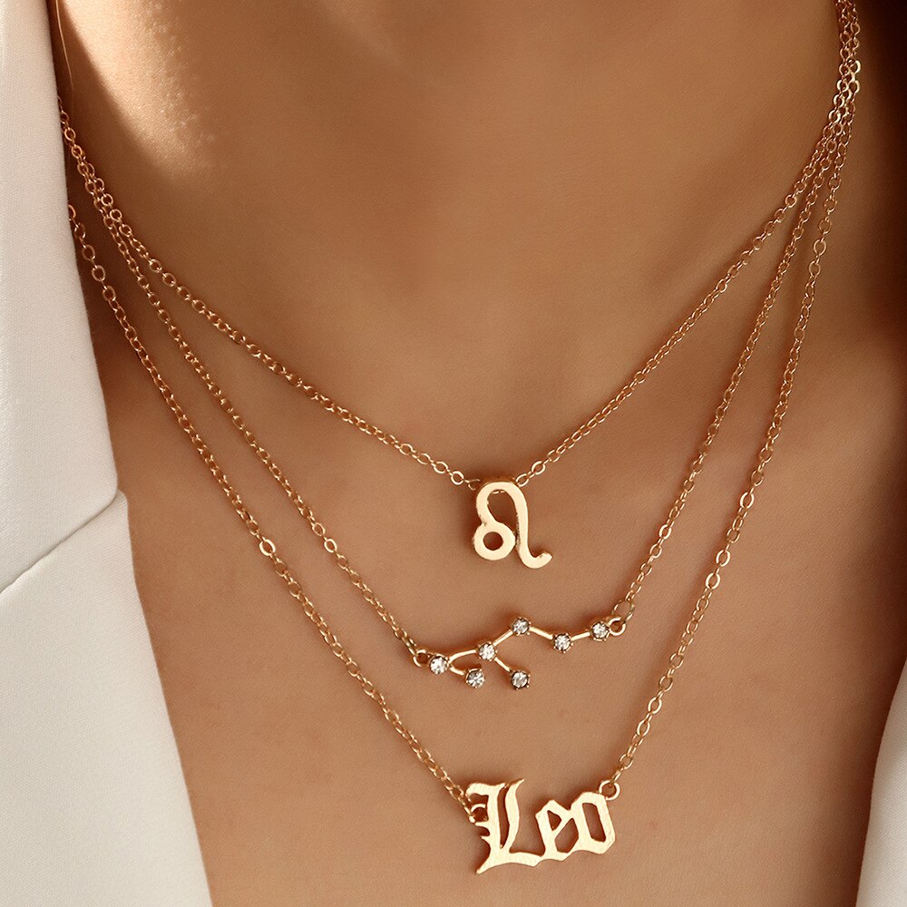 3Pcs/Set zodiac necklace 12 Constellation Charm Gold Necklace Aries Cancer Leo Scorpio Necklace Jewelry Gifts