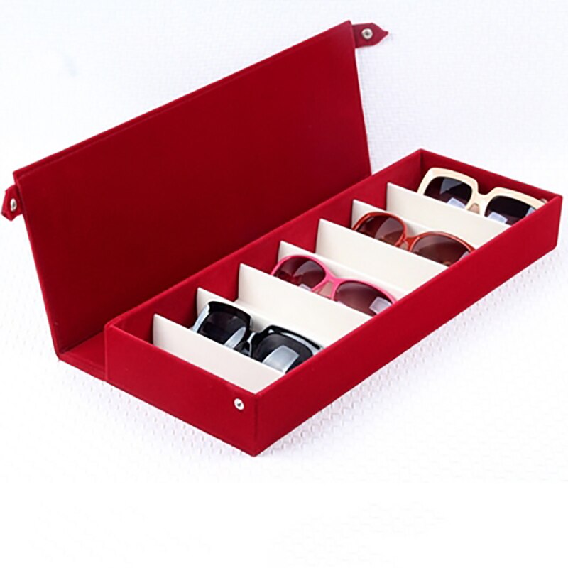 Brilleetui 8 slot gitter briller solbriller display rack holder briller arrangør rektangel solbriller opbevaringsboks: Rød