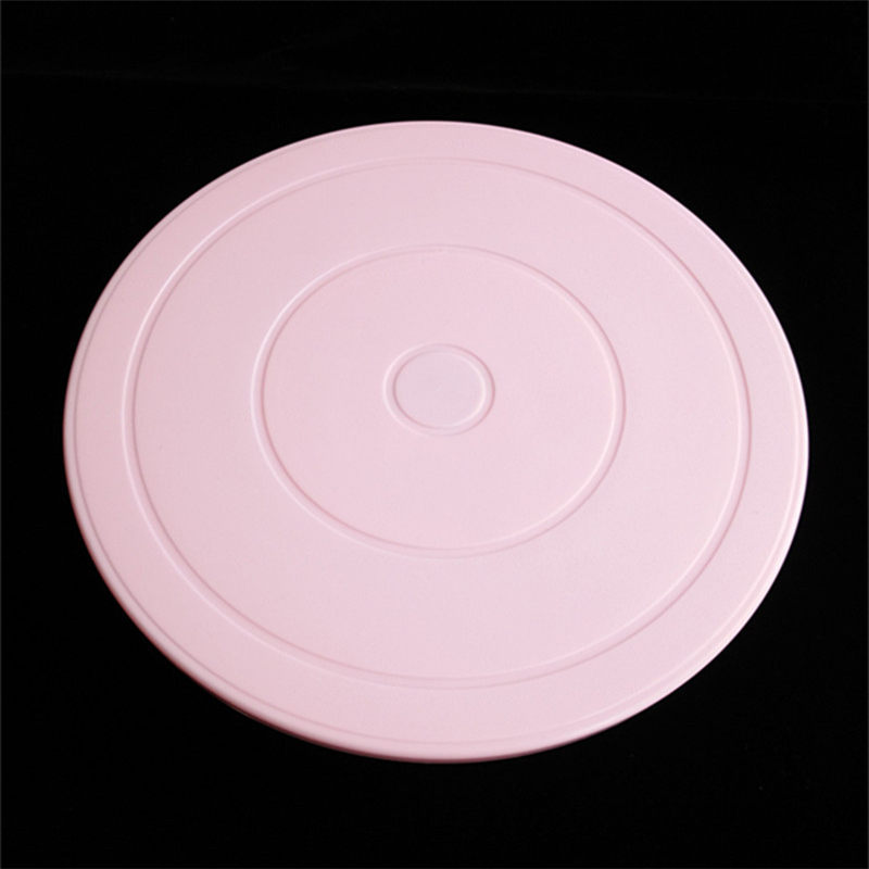 mini kaketallerken roterende plattform dreieskive rund roterende svingbar bakestativ plattform bakeverktøy + en kakespade som en: Rosa