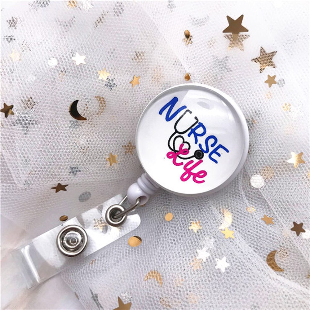 Hospital Cute Cartoon Reel Clip ID Card Retractable Badge Reel Nurse Doctor Badge Holder Name Card Holder: Blue