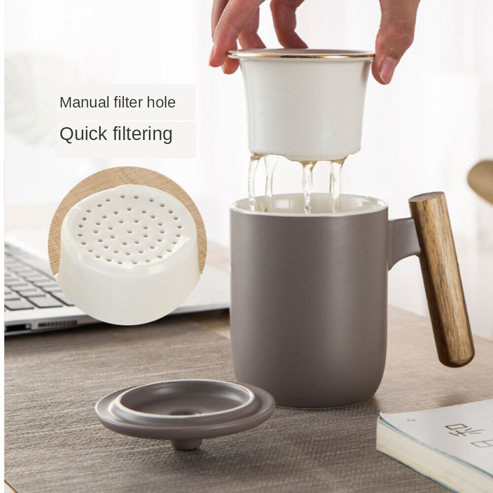Teaware Ceramic Tea Mug with Infuser and Lid, 380ml Tea Cups Coffee Cup Set