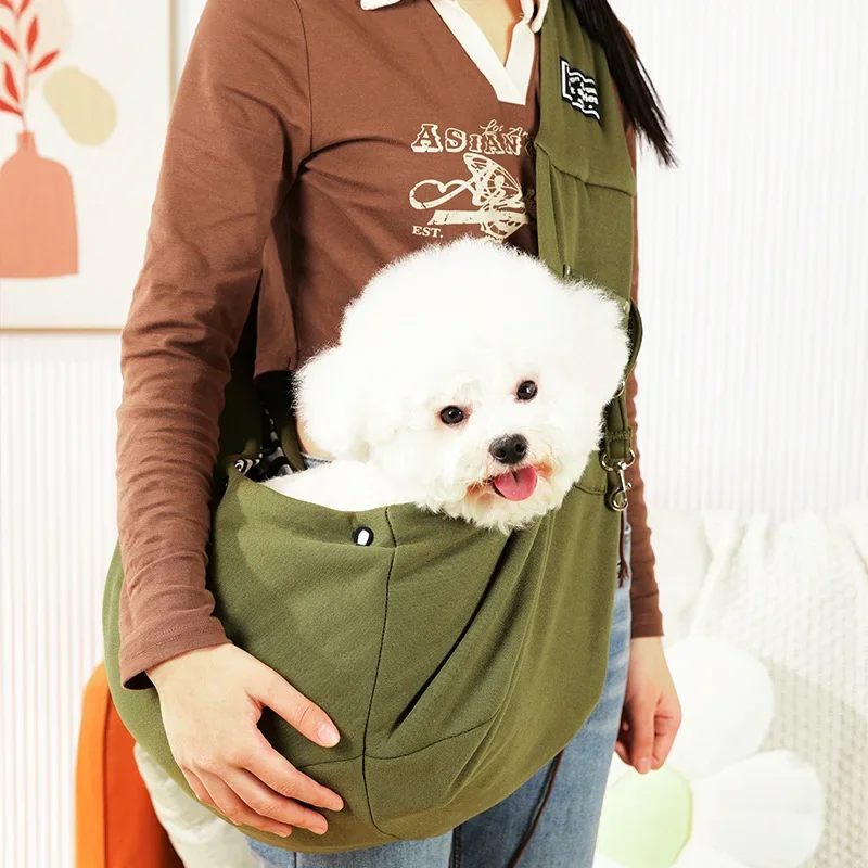 Pet Outdoor Portable Dog Backpack Teddy Pomeranian Small Dog Travel Crossbody Bag Mesh Breathable Cat Bag Chest Back Cat Bag: OLIVE YELLOW